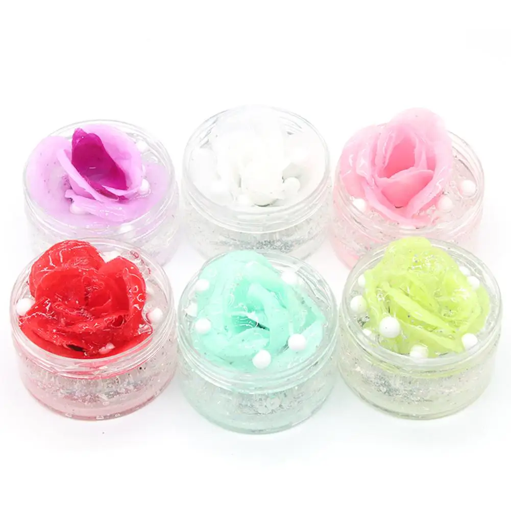 

100ml Faux Rose squeeze toy Beads Sequins Clear Slime Clay Putty Plasticine Stress Relief Toy Decompression Faucet squishies toy