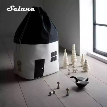 

Baby Toy Storage Organizer Drawstring Bag Nordic Style House Shape Design Kids Storage Basket Gift Laundry Nappy Bags 65x40cm