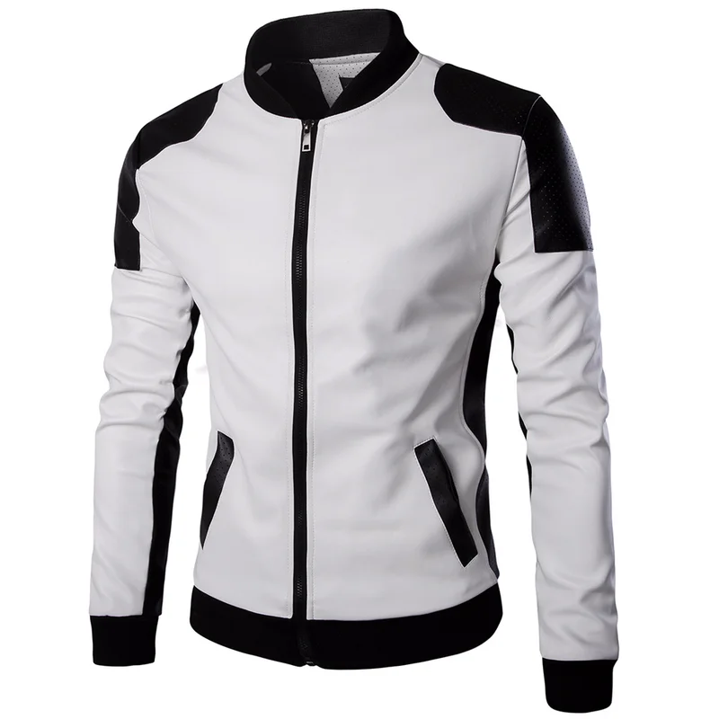 2019 New Men's Leather Collar Trend Of Black And White Color Oversized Leather Coat M-5XL 2019 New Men's Leather Collar Trend Of Black And White Color Oversized Leather Coat M-5XL