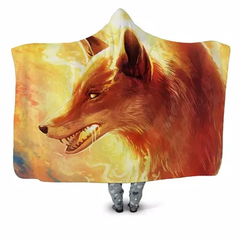 

Fox In The Flame 3D Printed Hooded Blanket Couch Sofa Quilt Cover Travel Velvet Plush Throw Fleece Blanket Bedspread Home Office