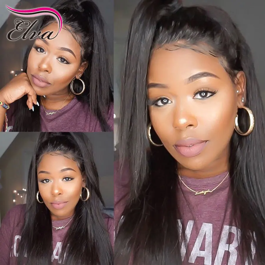 Elva Hair Human Hair Full Lace Wigs Pre Plucked Natural Hairline With Baby Hair Straight Brazilian Remy Hair Wigs Bleached Knots