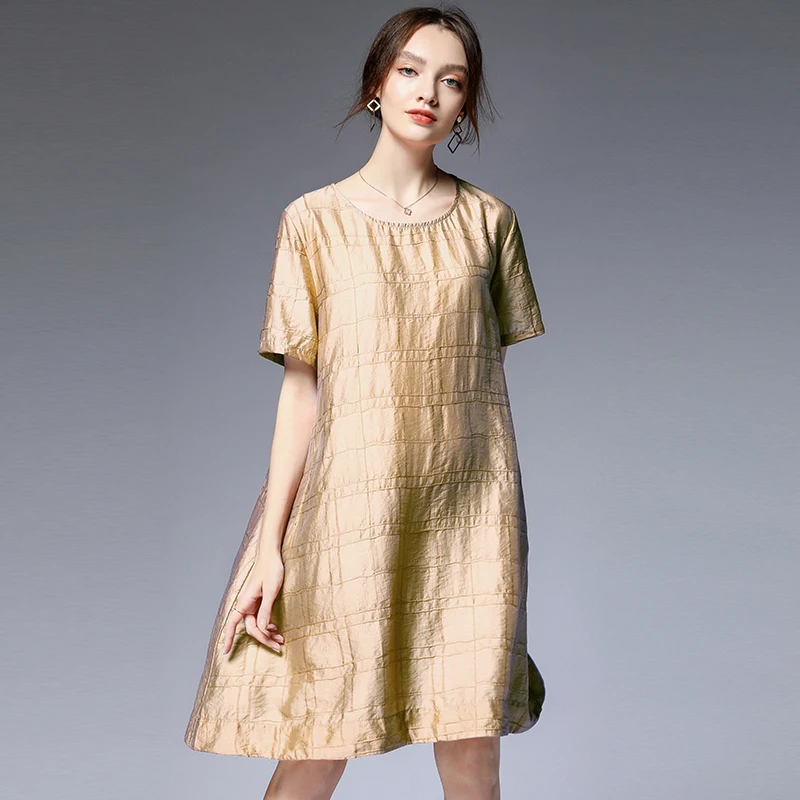 

Summer 2019 plus-size women's dresses loose slimming A-line tencel Elegant dress big size short sleeve crew neck short dress new