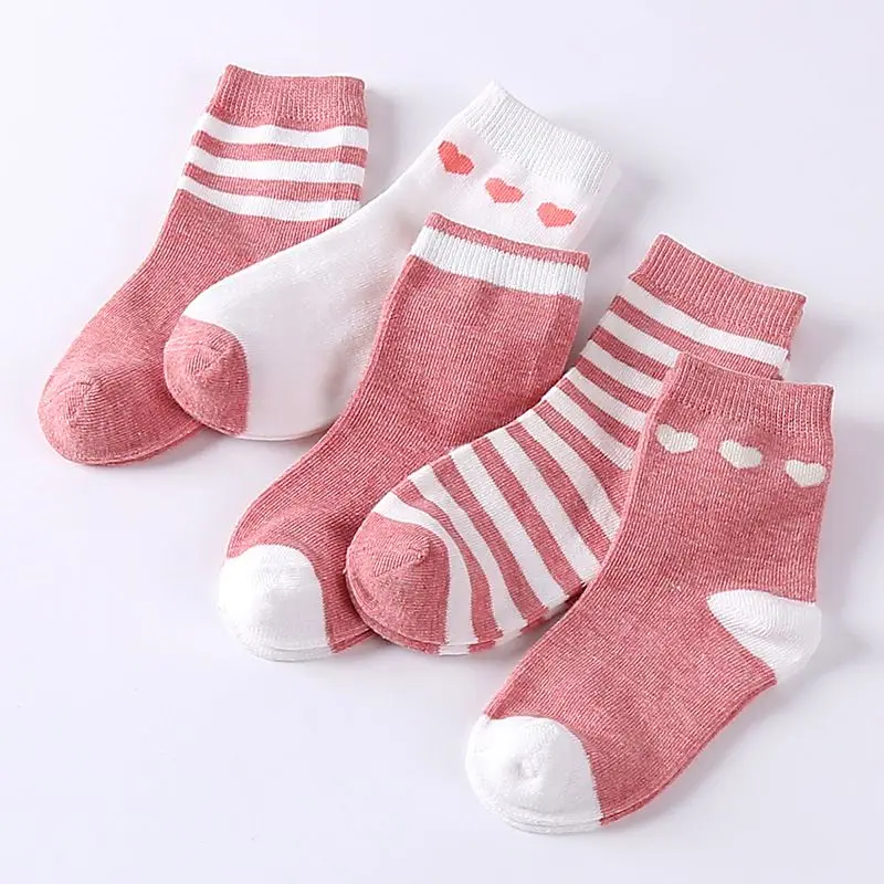 rose red 1 пара осенне-зимних Хлопковых Носков милые теплые полосатые носки для детей, носки для малышей мягкие детские носки для мальчиков и девочек - Цвет: rose red
