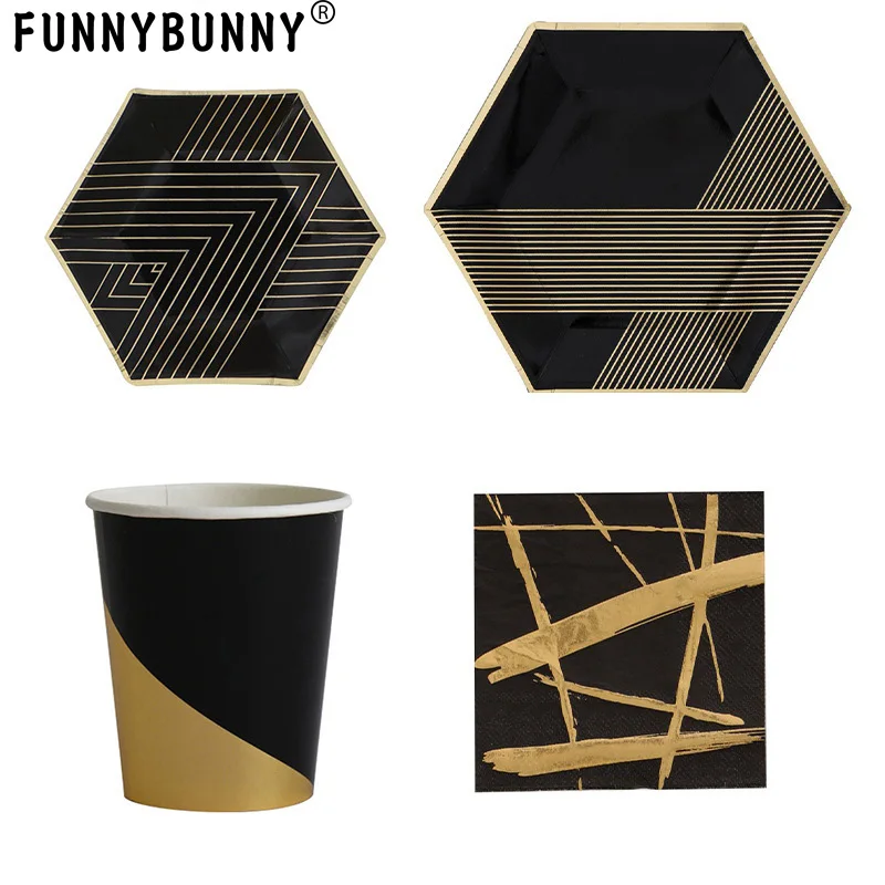 

Dinnerware Set Dinner Plates and napkin Paper cup Heavyweight Paper Plates Hexagon Design for Upscale Wedding and Dining