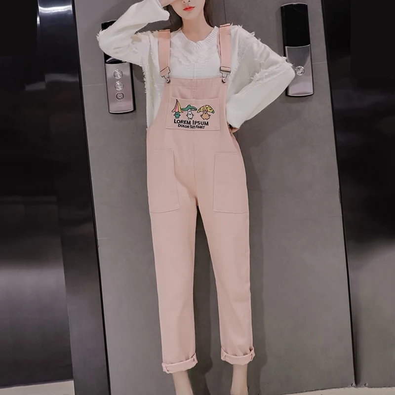 Korean Style Women Jumpsuits Slim Strap Rompers Casual Big Pockets