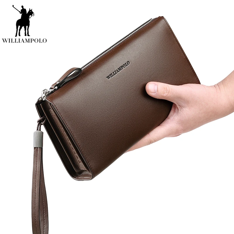 

WILLIAMPOLO 2018 Business Men Clutch Bag Genuine Leather Flap Handy Wallet Phone Pocket Men Clutches with cigarette case PL197