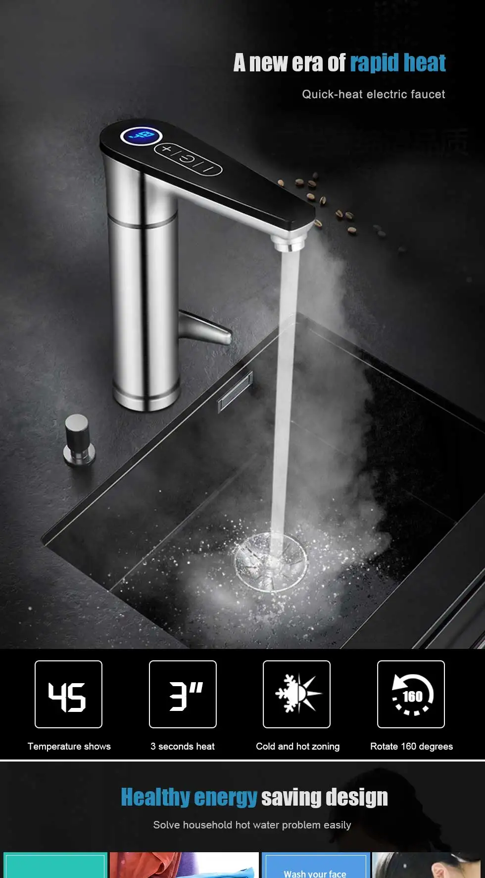 Electric Hot Rapid heating Water Heater Faucet Bathroom Kitchen Heating Tap new