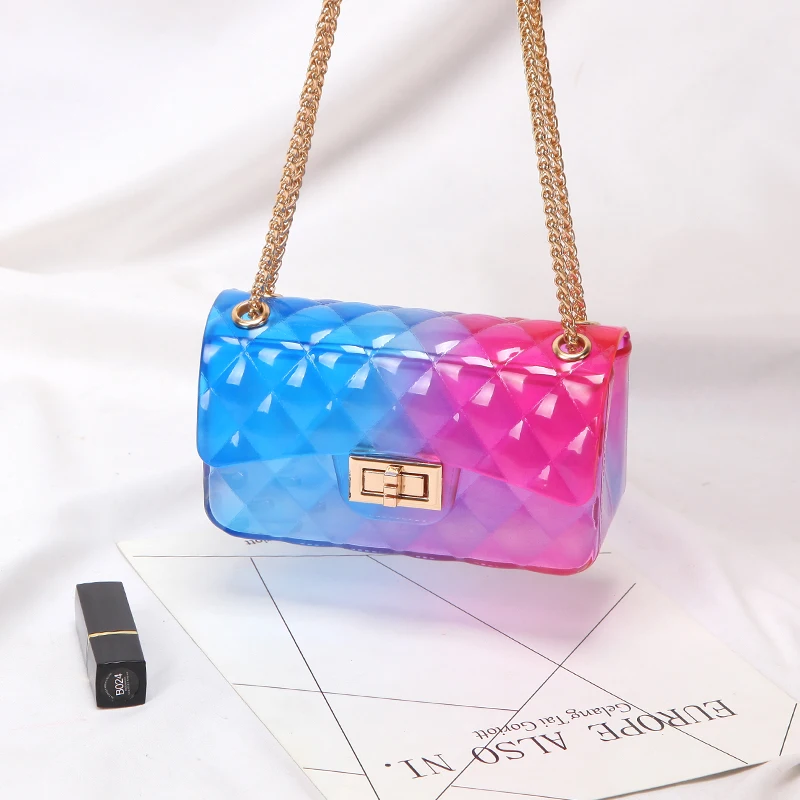 Clear Colorful Transparent jelly Bag Gradient Candy Color Crossbody Bags Designed Ladies Shoulder Chain Messenger Bag