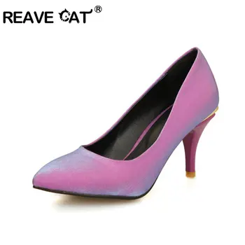 

REAVE CAT Spring summer shoes Big size 45 46 48 Ladies pumps stilettos Woman Satin high heel shoes Glitter Sexy Party footwear