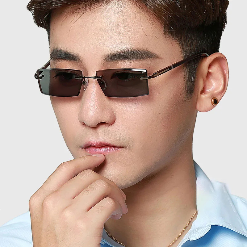 

Vazrobe Photochromic Sunglasses Men Rimless Glasses Man Transition Anti Reflective UV400 Driving Eye Protect Chameleon Grey