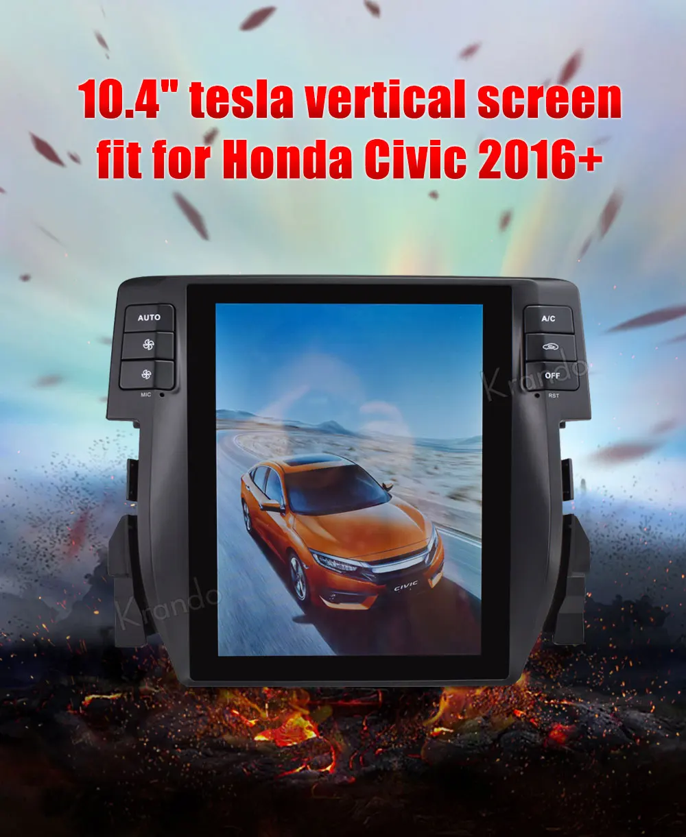 Perfect Krando Android 8.1 10.4" Tesla style Vertical screen car radio GPS navigation dvd for Honda Civic 2016-2018 multimedia system 0