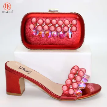 

Italian Shoes and Bag Sets Slippers African Women Shoes and Bag Set In Italy Matching Shoes and Bag Set Decorated with Crystal