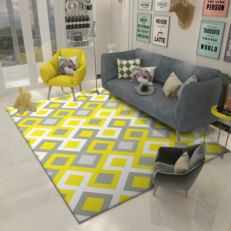 Модный коврик в скандинавском стиле с геометрическим узором и бриллиантами для двери/кухни, коврик для гостиной, спальни, прикроватной кровати, ковер, яркий желтый, серый