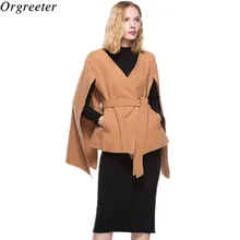 Высококачественное женское повседневное пальто с накидкой, весна, подиумная мода, v-образный вырез, открытая строчка, дикая элегантная шерстяная верхняя одежда