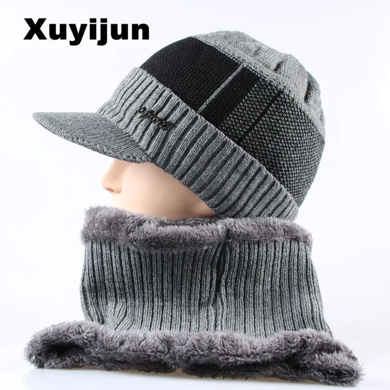Xuyijun зима Шапки Skullies шапочки зимние шапки для Для мужчин женщин шерстяной шарф
