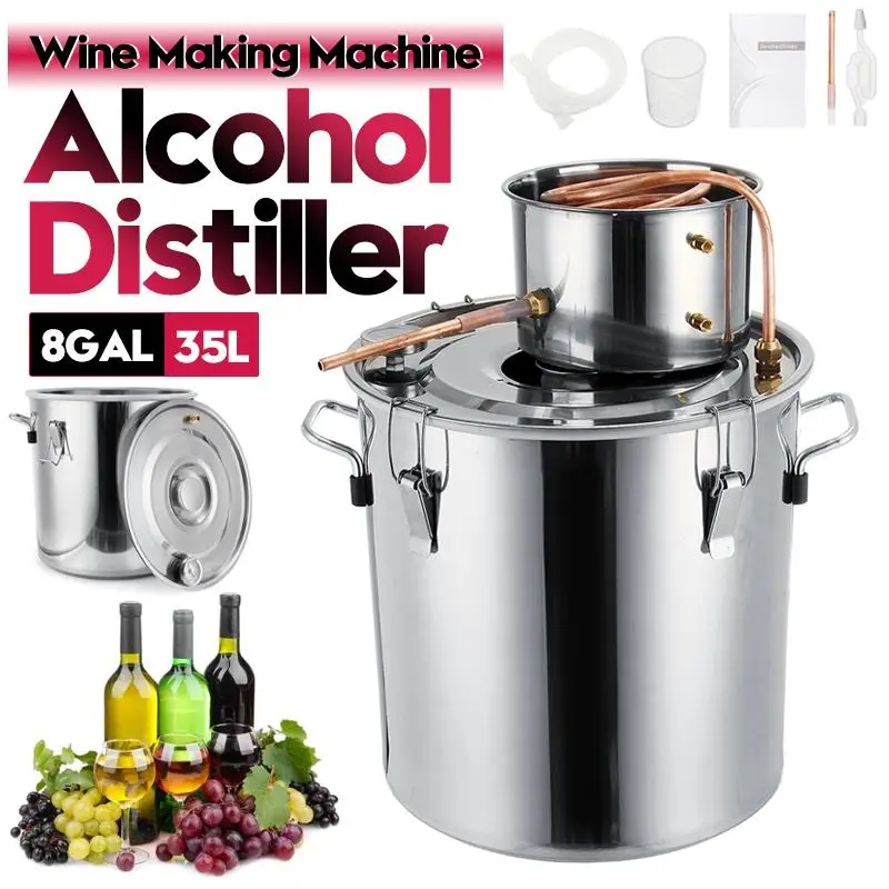 

8GAL/35L Litres DIY Home Brew Distiller Moonshine Alcohol Still Stainless Copper Water Wine Essential Oil Brewing Kit