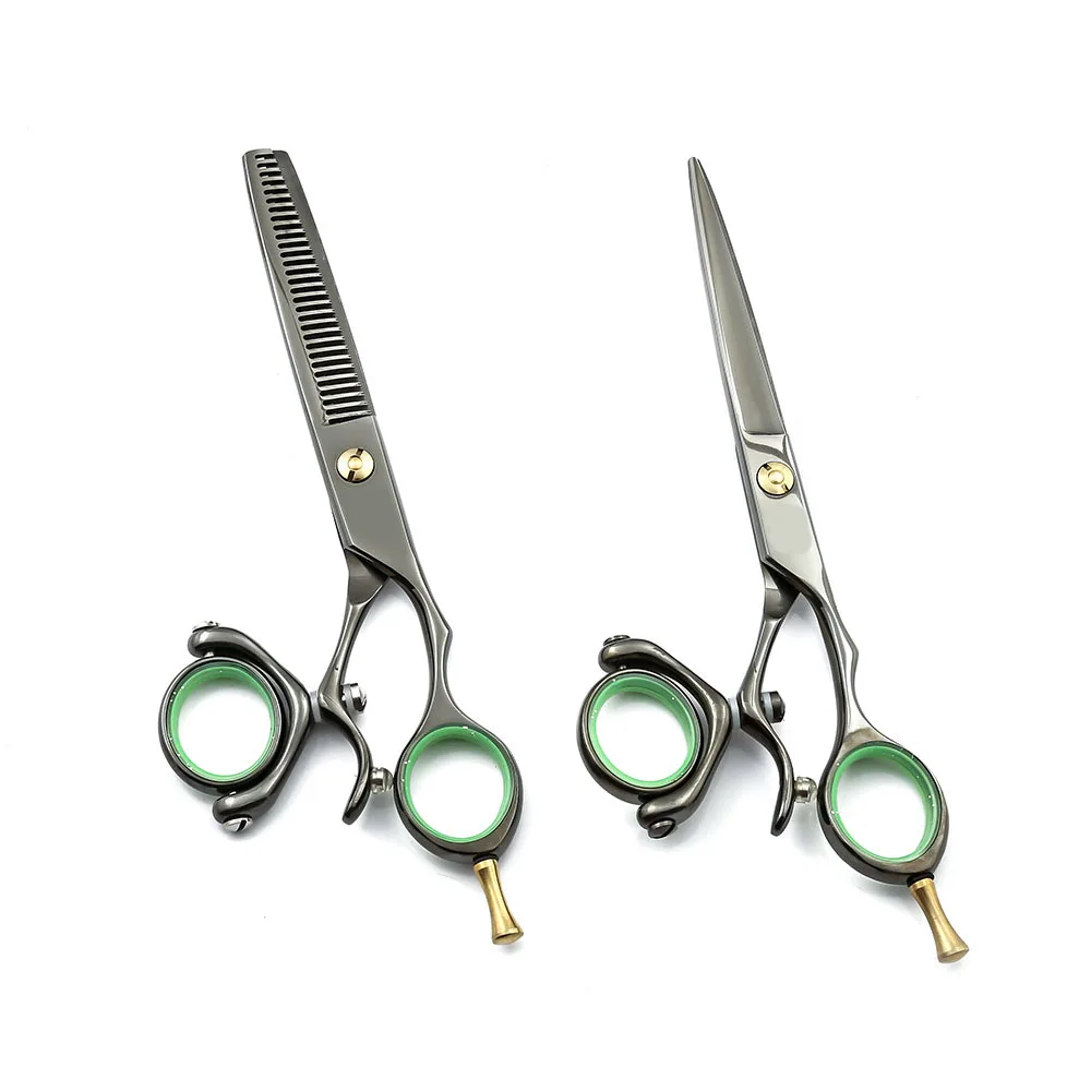 

6 inch Professional Creative Shears Black flying shears rotating handle Haircut Supplier Instruments Straight Thinning Scissor