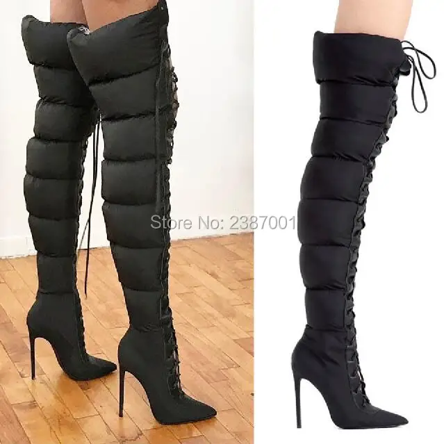 puffer thigh high boots