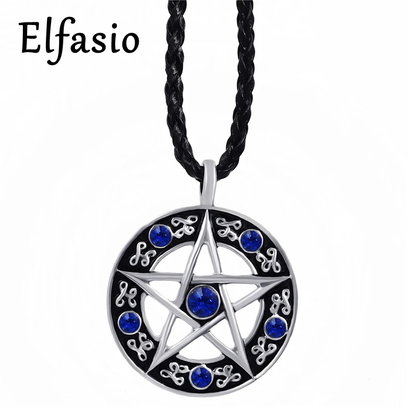 

Mens Womens Blue Cubic Zirconias Pentacle Pentagram Star Pewter Pendant Necklace Jewelry LP207G