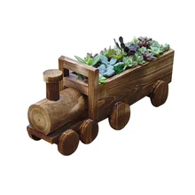 Caioffer Vintage Wooden Flower Pots Cartoon Train Shape Succulents Bonsai Tools Decorative For Garden Home CJ001