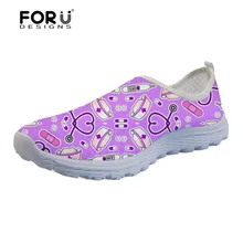 FORUDESIGNS/Милая женская обувь с фиолетовым узором; женская обувь на плоской подошве; удобная Пляжная обувь из сетчатого материала для девочек-подростков; повседневная обувь