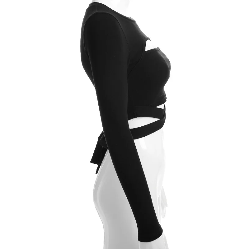 GXQIL новая спортивная рубашка Для женщин; пикантная уникальная повязки; спортивная обувь; Женская Топ черный Фитнес Йога Спортивные Футболки с длинным рукавом тренировки рубашки