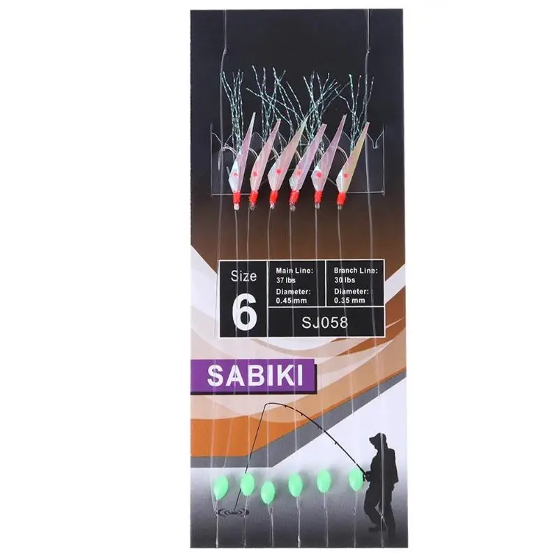 

6pcs Simulation Barbed Sabiki Hook Rigs Size 6 for Lure Fishing Accessories