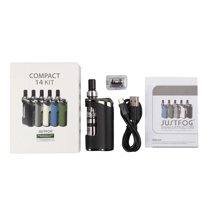 Vape Kit JUSTFOG Compact 14 Starter с 1,8 мл Q14 атомайзер бак 1.6ohm катушка 1500 мАч батарея электронная сигарета, ручка комплект 5 шт