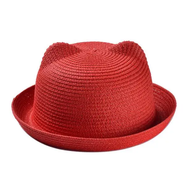 Соломенные шляпы для детей с украшением в виде ушей, летняя кепка, детская Солнцезащитная шляпа для девочек и мальчиков, Кепка-ведро для