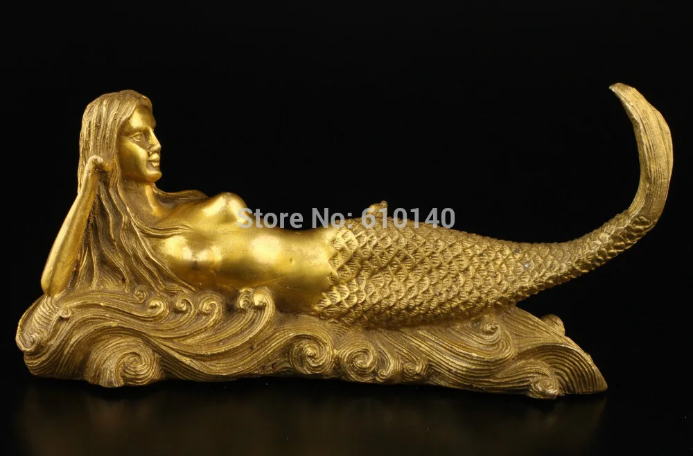 

SUPERB VINTAGE COLLECTABLE OLD UNIQUE BRASS CASTING VIVID MERMAID STATUE