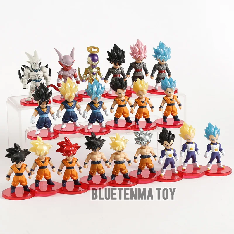 

Dragon Ball 21pcs/set Goku Mini Action Figure 1/12 scale painted figure Vegeta Rose Black Goku Gold Frieza Gohan PVC figure Toys