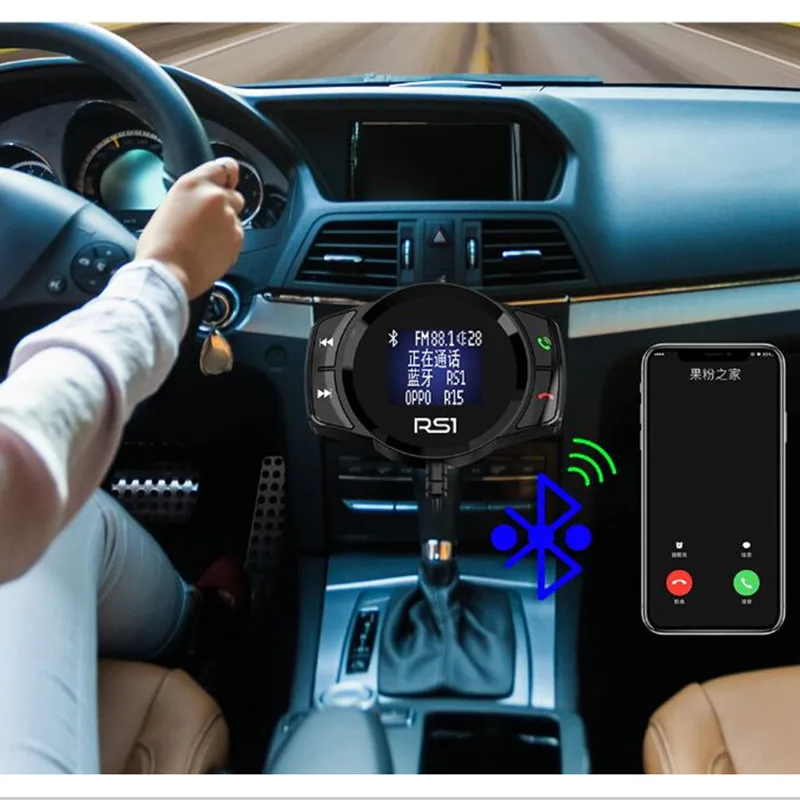 Многофункциональное автомобильное зарядное устройство RS1 беспроводной Bluetooth fm-передатчик автомобильный комплект свободные руки большой дисплей MP3 плеер USB зарядное устройство