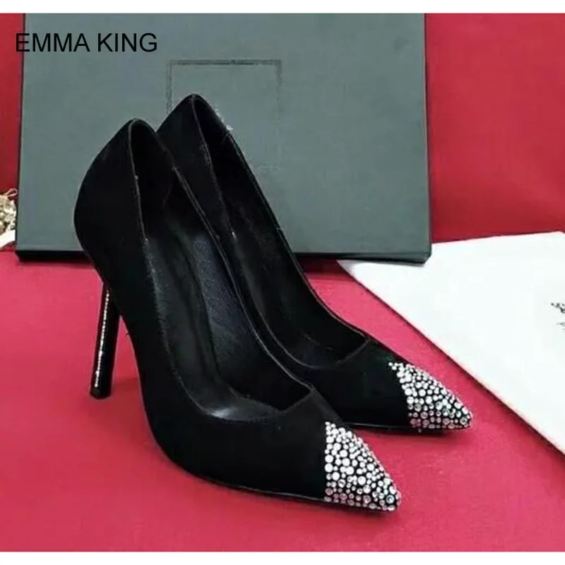 

EMMA KING Special Thin High Heels Women Pumps Crystal Pointed Toe Shallow Concise Ladies Party Shoes in 2018 New Fashion