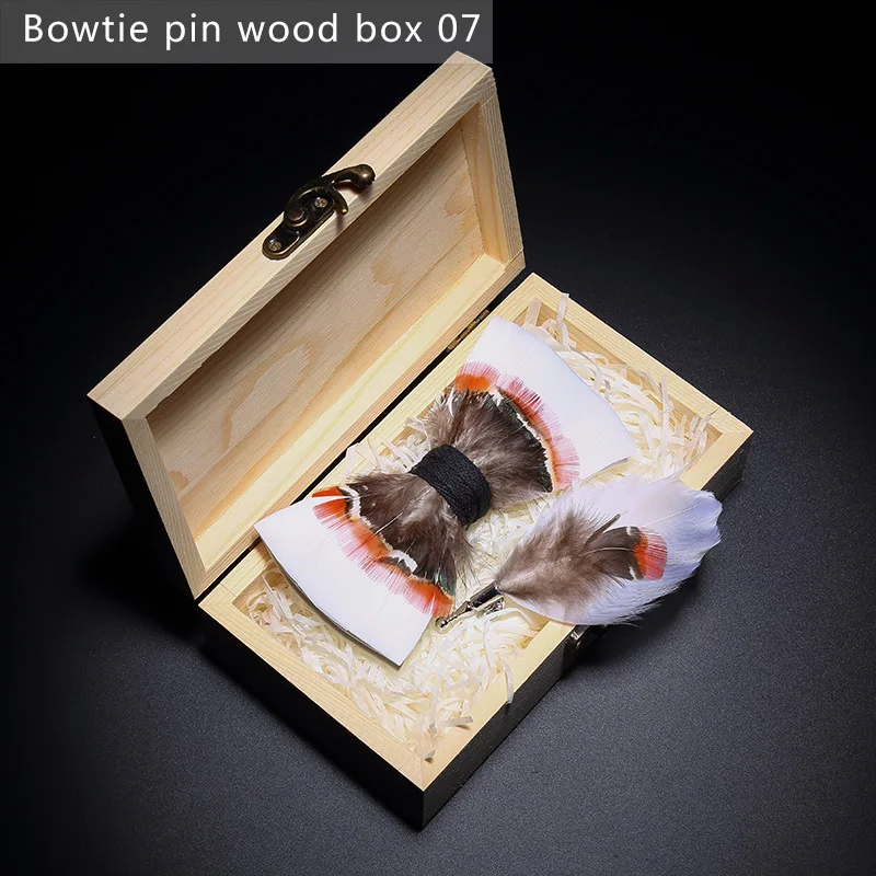 Bowtie pin wood box7 JEMYGINS, дизайн, галстук-бабочка, перо, бант, изысканная ручная работа, Мужская брошь для галстука-бабочки, деревянная булавка, подарочный набор, Свадебная вечеринка - Цвет: Bowtie pin wood box7