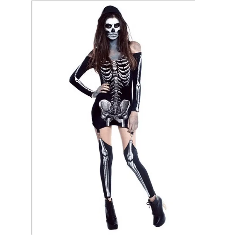 

Halloween Dress Female body skin suit Skull Vampire Zombie Halloween X-Rayed Skeleton Costume 40055