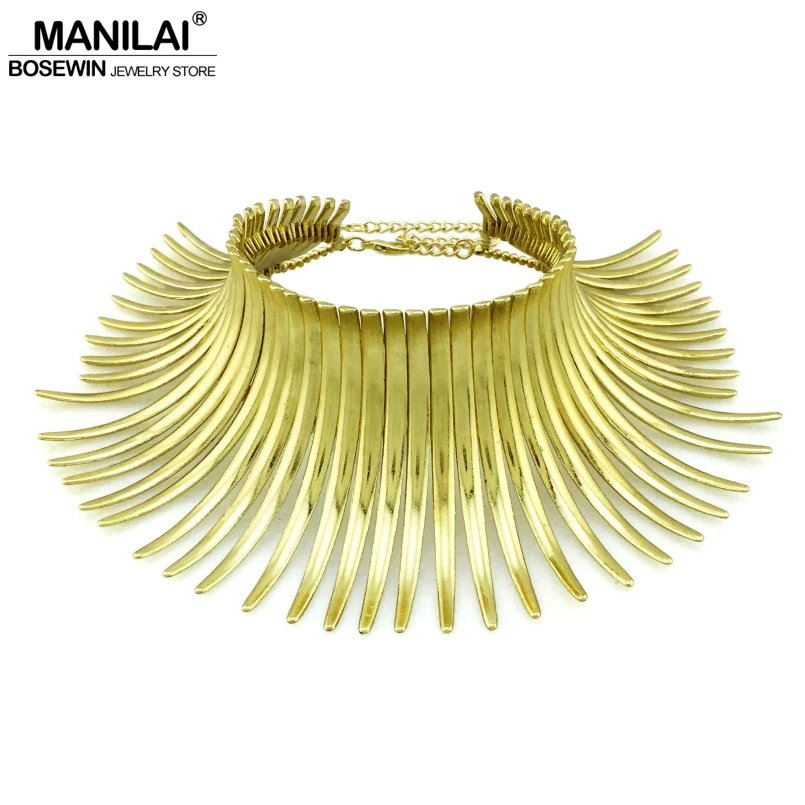 MANILAI Aboriginal Indian Bending Alloy Statement Choker Women Noble Bib Collar Necklace Maxi Jewelry Fashion Torques Big