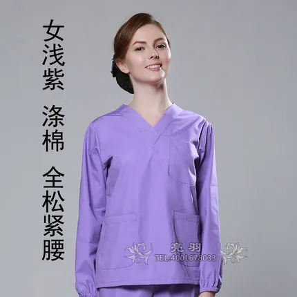 Дешевый с длинным рукавом врачебные униформы наборы для женщин и мужчин унисекс медицинская униформа наборы скрабов больницы чистая одежда - Цвет: light purple women