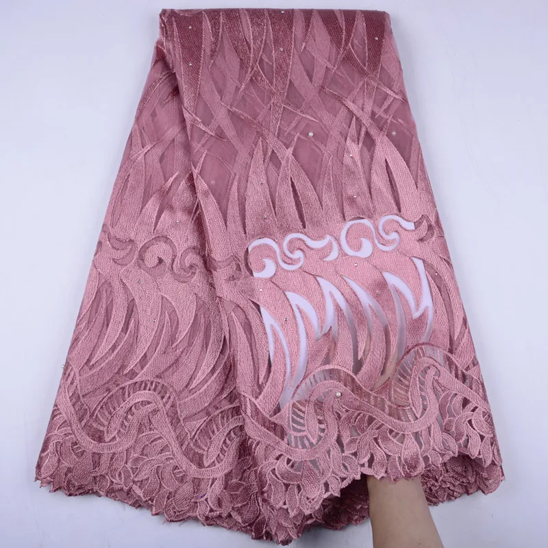 

African Lace Fabric 2019 High Quality Pink French Lace Fabric With Stones African Voile Lace Fabric For Women Dress Y1490