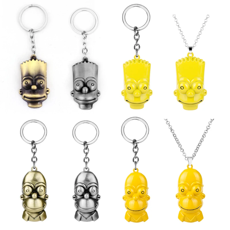 

Classic Comic Anime Jewelry Cartoon Figure Toys Bart Simpson Pendant Necklace trinket Keychain Key Chains for Woman Man
