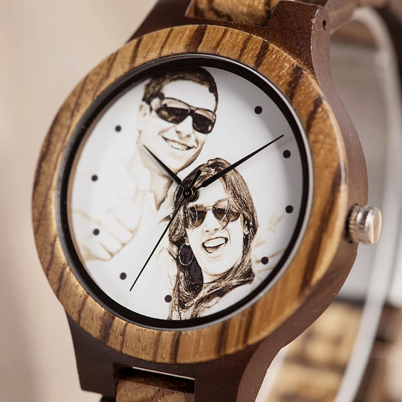 Пользовательские логотип печать ваши собственные фото мужские часы уникальные бамбуковые деревянные часы креативный подарок для влюбленных или семьи
