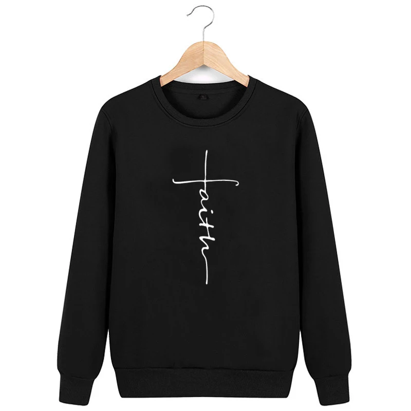 

XUANCOOL Women Sweatshirt Casual Faith Letter Printed Graphic Hoodies Pullover Long Sleeve Tops