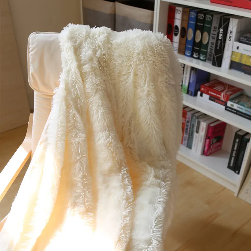 130*180cm Pure White Plush Fabric blanket Rug Quilt Washed Bed Linen