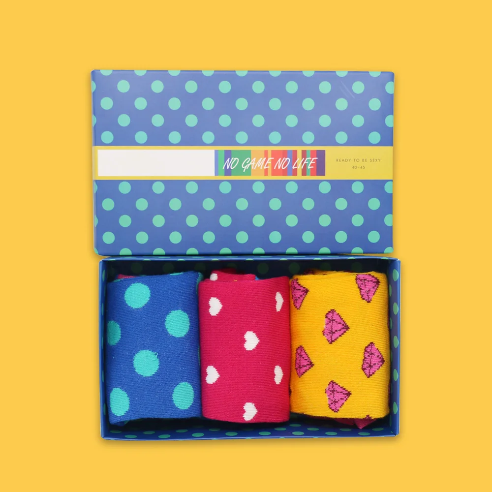 

Fashion Top Brand Happy Socks Gift Box Combed Cotton Casual Sokken Socks Real Couple Plaid Business 3 Pairs/Lot High Quality