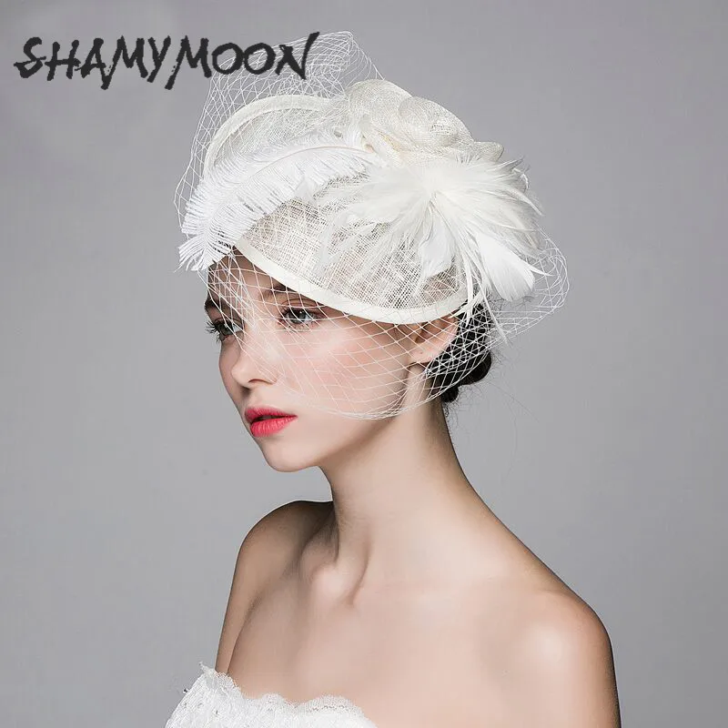 

OLN Women Wedding Elegant Hat Fashion Feather Mesh Top Hat Spring Autumn Women's Party Formal Fedoras Fashion Headwear BL012