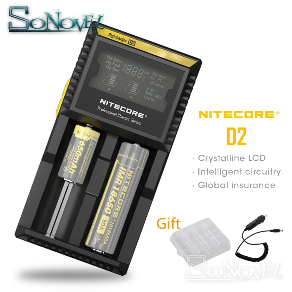 100% Зарядное устройство Nitecore D2 с ЖК дисплеем универсальное умное автомобильное