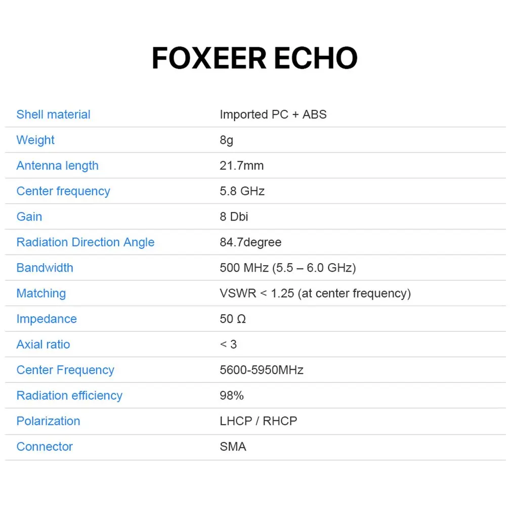 Foxeer эхо патч 8DBi LHCP FPV маленькая антенна SMA папа для RC FPV гоночный Дрон Qudcopter самолет БПЛА запчасти