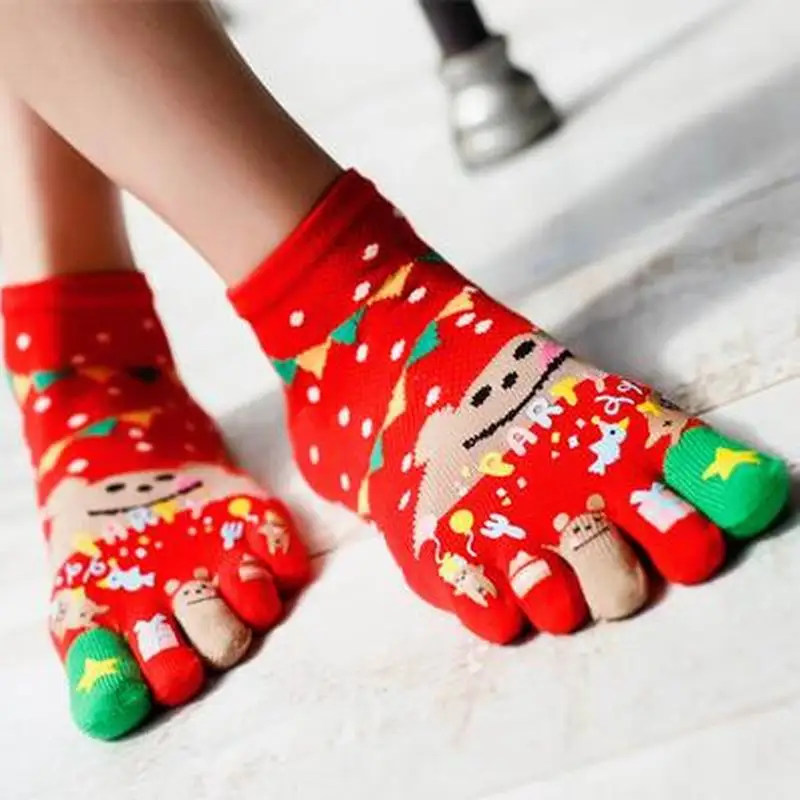 Осень-зима Для женщин и девочек Теплый мягкий яркий цветной комплекты с рисунками «пять пальцы рук и ног носки Для женщин хлопковые носки S-0674