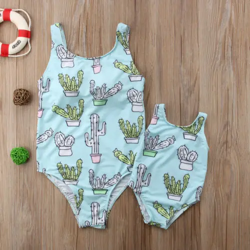 

Family Matching Swimwear Mother Daughter Swimsuit Cactus Monokini Bikini