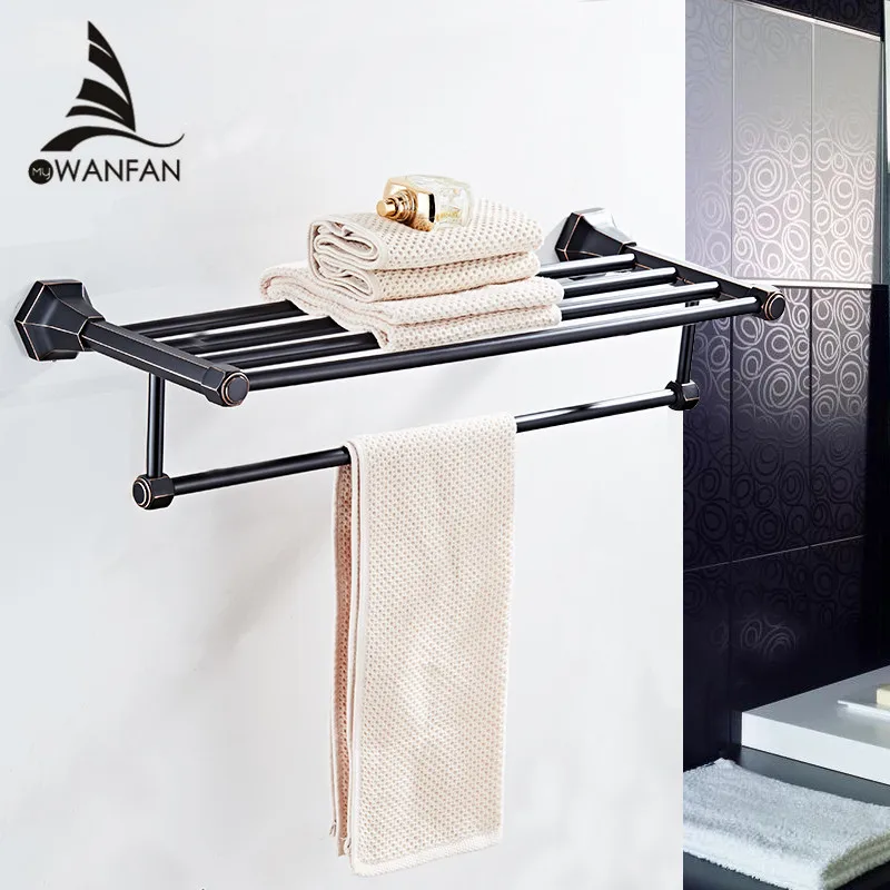 Bathroom Shelves High Quality Wall Mounted Black Chrome Finish Towel