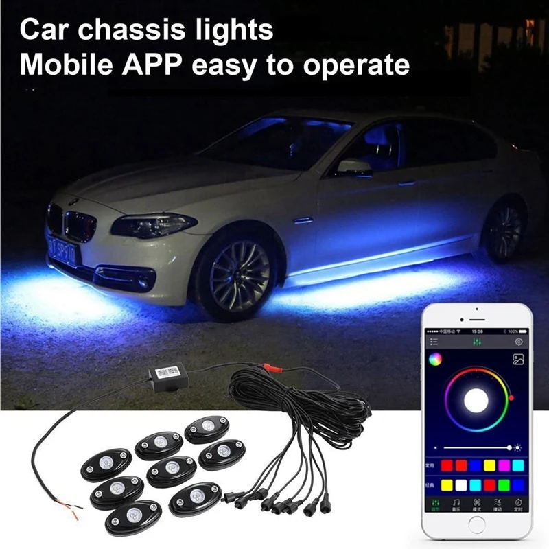 Rgb светодиодные горные Фонари Мобильный телефон приложение Bluetooth управление 8 Pods многоцветный неоновый светодиодный фонарь комплект для Jeep фара дальнего света для внедорожника Грузовик Лодка